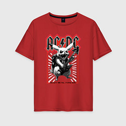 Женская футболка оверсайз AC DC на фоне Пикачу играющего рок на гитаре