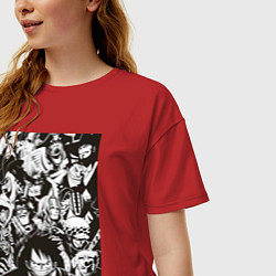 Футболка оверсайз женская Ван Пис Луффи Монки Д Зоро Ророноа, цвет: красный — фото 2