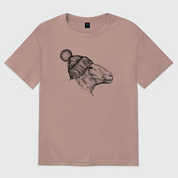 Футболка оверсайз женская Овца модная, цвет: пыльно-розовый