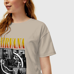 Футболка оверсайз женская Nirvana kurt krist dave, цвет: миндальный — фото 2