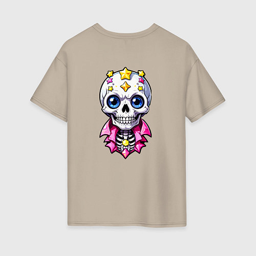 Женская футболка оверсайз Скелет в розовой рубахе / Миндальный – фото 2