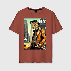 Женская футболка оверсайз The cool leopard is a New Yorker