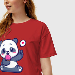 Футболка оверсайз женская Ice cream panda, цвет: красный — фото 2