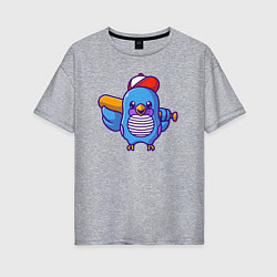 Футболка оверсайз женская Птичка бейсболист, цвет: меланж