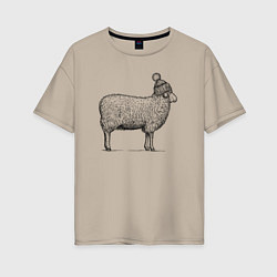 Женская футболка оверсайз Овца в шапке с помпоном