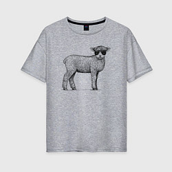 Футболка оверсайз женская Ягненок в кепке, цвет: меланж