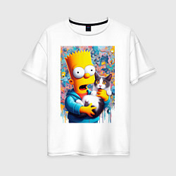 Женская футболка оверсайз Bart Simpson with a kitten - ai art