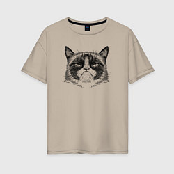 Женская футболка оверсайз Grumpy cat мем