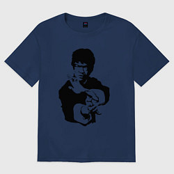 Женская футболка оверсайз Черный силуэт Брюс Ли