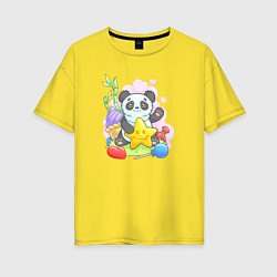 Футболка оверсайз женская Панда со звездой, цвет: желтый