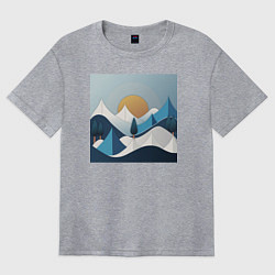 Футболка оверсайз женская Горный пейзаж - абстракция с горами, цвет: меланж