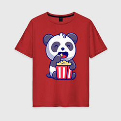 Женская футболка оверсайз Панда ест попкорн