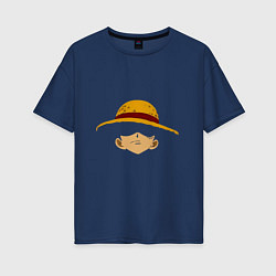 Футболка оверсайз женская Луффи Монки соломенная шляпа, цвет: тёмно-синий