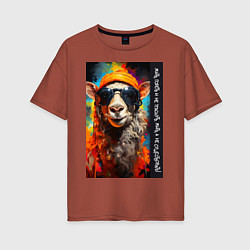 Женская футболка оверсайз Лама хиппи: жить гореть и не угаснуть, жить а не с
