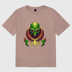 Футболка оверсайз женская Пришелец держит кубы, цвет: пыльно-розовый