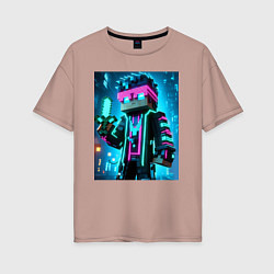 Женская футболка оверсайз Minecraft - neon character ai art