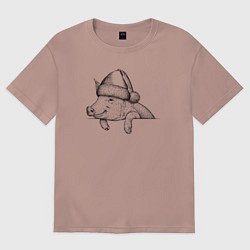 Женская футболка оверсайз Новогодняя хрюшка