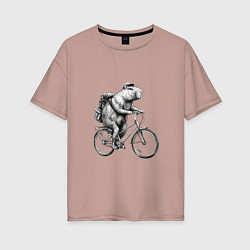 Женская футболка оверсайз Капибара на велосипеде в черном цвете