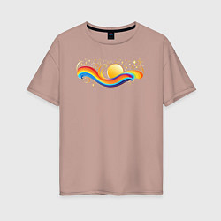 Женская футболка оверсайз Радуга с солнцем и звездами