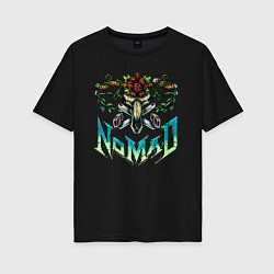 Женская футболка оверсайз Skull bike nomad