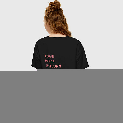 Женская футболка оверсайз Love peace unicorn / Черный – фото 4