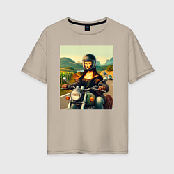 Футболка оверсайз женская Mona Lisa on a motorcycle - ai art, цвет: миндальный