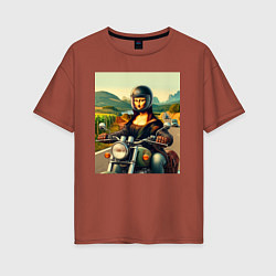 Женская футболка оверсайз Mona Lisa on a motorcycle - ai art