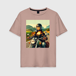 Женская футболка оверсайз Mona Lisa on a motorcycle - ai art