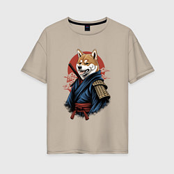 Женская футболка оверсайз Собака Сиба-ину самурай