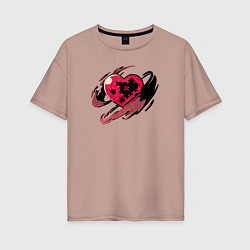 Футболка оверсайз женская Сердце и пазлы, цвет: пыльно-розовый