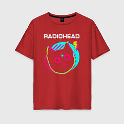 Женская футболка оверсайз Radiohead rock star cat