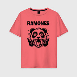 Футболка оверсайз женская Ramones - rock panda, цвет: коралловый