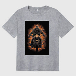 Женская футболка оверсайз Скелет едет на старом мотоцикле