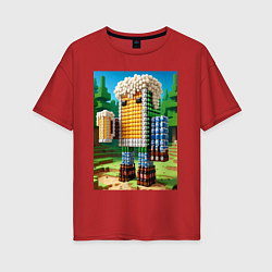 Женская футболка оверсайз Beer dude - Minecraft ai art