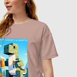 Футболка оверсайз женская Коллаба пивозавра и Майнкрафта - нейросеть, цвет: пыльно-розовый — фото 2