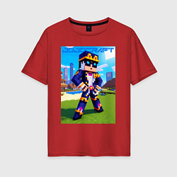 Футболка оверсайз женская Jotaro Kujo and Minecraft - collaboration, цвет: красный