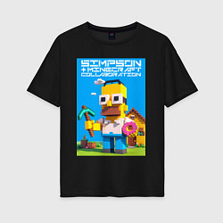 Женская футболка оверсайз Homer Simpson and Minecraft - collaboration ai art