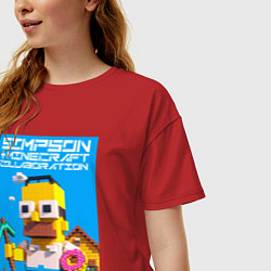 Футболка оверсайз женская Homer Simpson and Minecraft - collaboration ai art, цвет: красный — фото 2