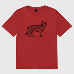 Футболка оверсайз женская Тигр новогодний, цвет: красный