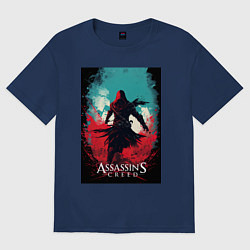 Женская футболка оверсайз Assassins creed red blue abstract