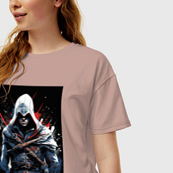 Футболка оверсайз женская Assassins creed огненный фон, цвет: пыльно-розовый — фото 2