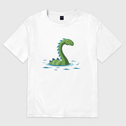 Футболка оверсайз женская Динозаврик, плывущий в воде, цвет: белый