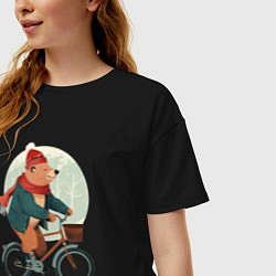 Футболка оверсайз женская Медвежонок на велосипеде, цвет: черный — фото 2