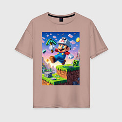 Женская футболка оверсайз Марио и Майнкрафт - коллаба