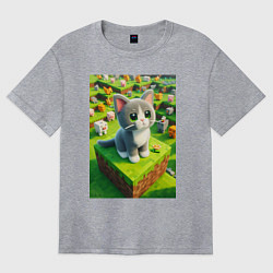 Футболка оверсайз женская Funny kitten - Minecraft ai art, цвет: меланж