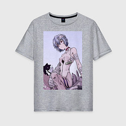 Женская футболка оверсайз Евангелион Рей Аянами кот