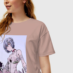 Футболка оверсайз женская Евангелион Рей Аянами кот, цвет: пыльно-розовый — фото 2