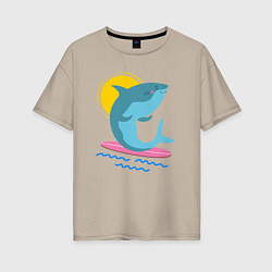 Футболка оверсайз женская Акула серфит, цвет: миндальный