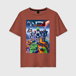 Женская футболка оверсайз Mass effect and Minecraft - ai art collaboration