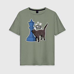 Женская футболка оверсайз Кот Зефир и шахматный ферзь